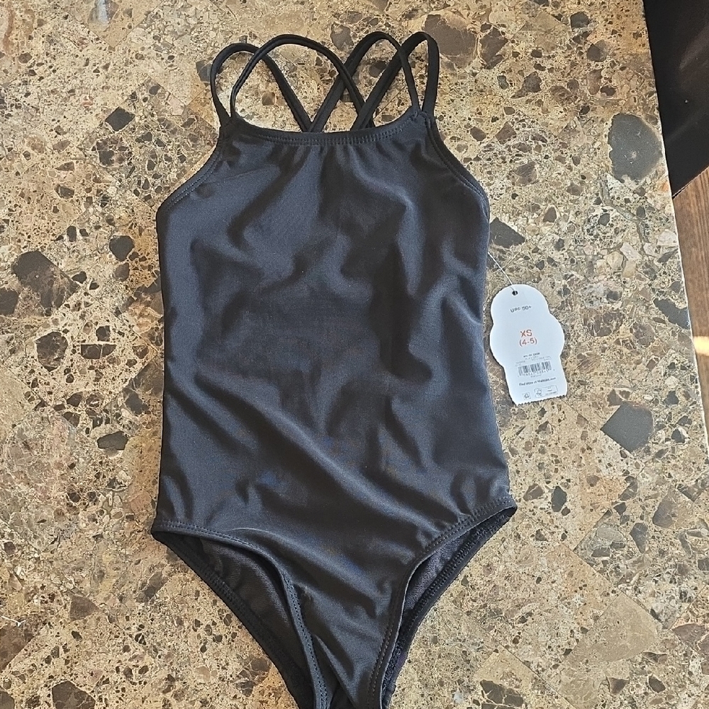 Wonder Nation Black One-Piece Girls Swimsuit with Crisscross Straps